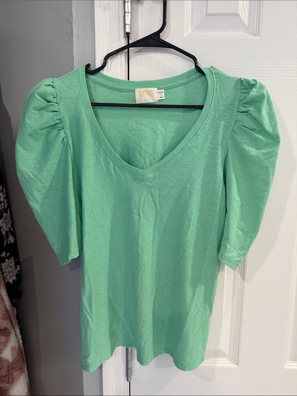 Nation LTD Mint Green Puff-Sleeve V-Neck Tee